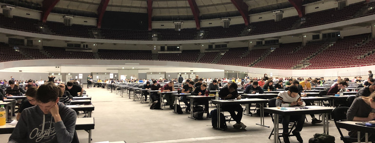 Students during an examination in the Westfalenhallen
