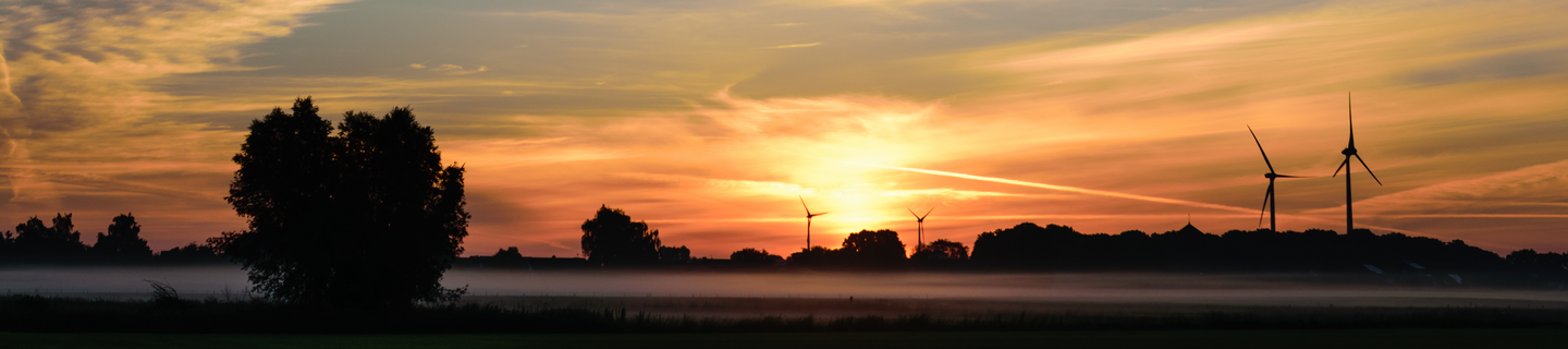 Sunset at Landscape with Windturbines