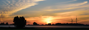 Sunset at Landscape with Windturbines