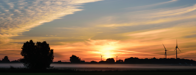 Sunset at Landscape with Windturbines