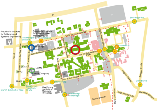 Map of the institute's location on the TU Campus North